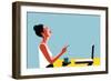 Happy Young Beautiful Woman Using Smartphone and Laptop, Indoors. Retro Vintage Illustration, Pop A-ralwel-Framed Art Print