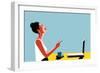 Happy Young Beautiful Woman Using Smartphone and Laptop, Indoors. Retro Vintage Illustration, Pop A-ralwel-Framed Art Print