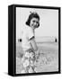 Happy Young Woman at the Beach, Ca. 1938-null-Framed Stretched Canvas