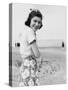 Happy Young Woman at the Beach, Ca. 1938-null-Stretched Canvas