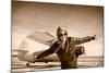 Happy Young Woman with Raised Hands  Flying on Airporte, Sepia Photo.-Aleksandar Todorovic-Mounted Art Print