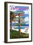 Hapuna Beach, Hawaii -Destination Signpost-Lantern Press-Framed Art Print