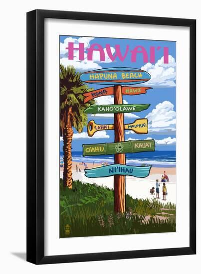 Hapuna Beach, Hawaii -Destination Signpost-Lantern Press-Framed Art Print