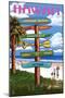 Hapuna Beach, Hawaii -Destination Signpost-Lantern Press-Mounted Art Print