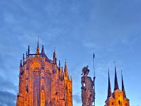 Germany, Thuringia, Erfurt, Domplatz, Severichurch, St. Mary's Cathedral, Monument, Lighting, Dusk-Harald Schšn-Photographic Print