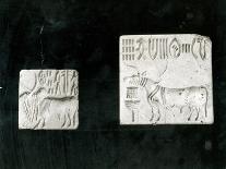 Two Decorated Seals Depicting a Zebu and a Bull, from Mohenjodaro, Protohistoric-Harappan-Framed Stretched Canvas