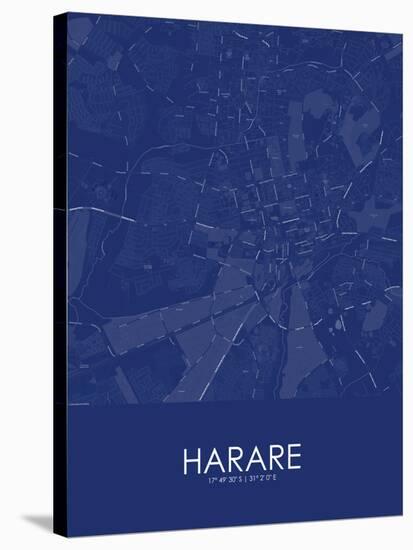 Harare, Zimbabwe Blue Map-null-Stretched Canvas