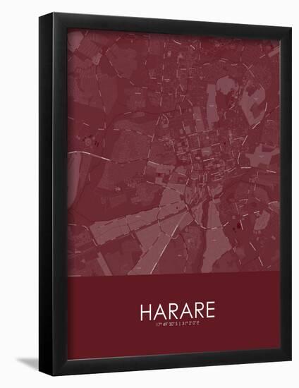 Harare, Zimbabwe Red Map-null-Framed Poster
