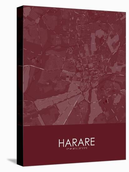 Harare, Zimbabwe Red Map-null-Stretched Canvas