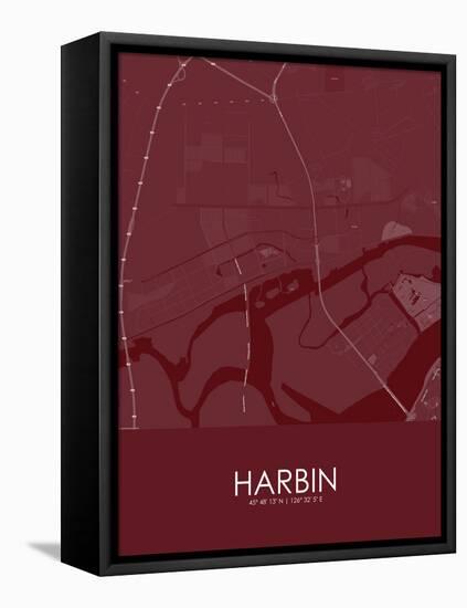 Harbin, China Red Map-null-Framed Stretched Canvas