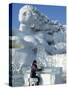 Harbin City, A Tourist Is Playing a Sculpted Ice Piano, Snow and Ice Festival, China-Christian Kober-Stretched Canvas