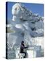 Harbin City, A Tourist Is Playing a Sculpted Ice Piano, Snow and Ice Festival, China-Christian Kober-Stretched Canvas