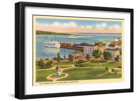 Harbor and City, Mackinac Island, Michigan-null-Framed Art Print