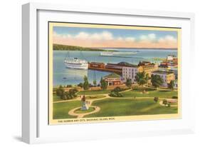 Harbor and City, Mackinac Island, Michigan-null-Framed Art Print