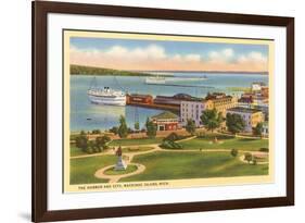 Harbor and City, Mackinac Island, Michigan-null-Framed Art Print