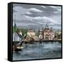 Harbor and Custom-House in Salem, Massachusetts, Circa 1870-null-Framed Stretched Canvas