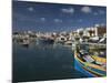 Harbor and Traditional Luzzu Fishing Boats, Marsaxlokk, Malta-Walter Bibikow-Mounted Photographic Print