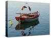 Harbor Fishing Boat, Lesvos, Mytilini, Aegean Islands, Greece-Walter Bibikow-Stretched Canvas