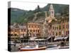 Harbor Front, Portofino, Riviera di Levante, Liguria, Italy-Walter Bibikow-Stretched Canvas