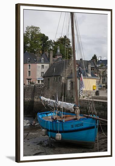 Harbor of St. Goustin on the River Auray in Brittany, Blue Sailboat-Mallorie Ostrowitz-Framed Premium Photographic Print