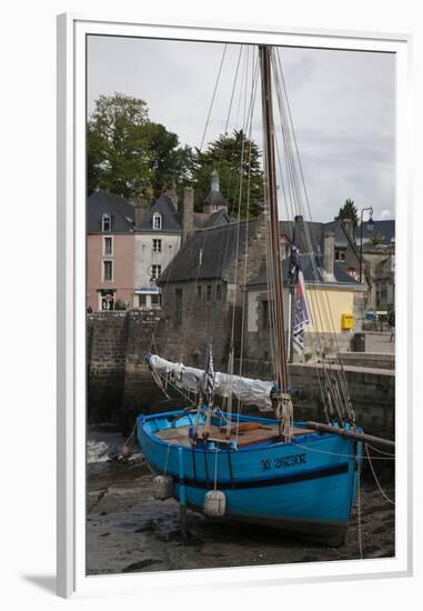 Harbor of St. Goustin on the River Auray in Brittany, Blue Sailboat-Mallorie Ostrowitz-Framed Premium Photographic Print