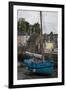 Harbor of St. Goustin on the River Auray in Brittany, Blue Sailboat-Mallorie Ostrowitz-Framed Photographic Print