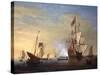 Harbor Scene: an English Ship with Sails Loosened Firing a Gun-Peter Monamy-Stretched Canvas