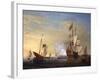 Harbor Scene: an English Ship with Sails Loosened Firing a Gun-Peter Monamy-Framed Giclee Print