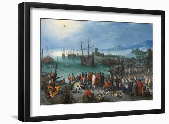 Harbor Scene with St. Paul's Departure from Caesarea, 1596-Jan the Elder Brueghel-Framed Giclee Print