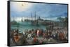 Harbor Scene with St. Paul's Departure from Caesarea, 1596-Jan the Elder Brueghel-Framed Stretched Canvas