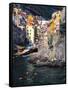 Harbor View of Hillside Town of Riomaggiore, Cinque Terre, Italy-Julie Eggers-Framed Stretched Canvas