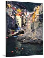 Harbor View of Hillside Town of Riomaggiore, Cinque Terre, Italy-Julie Eggers-Stretched Canvas