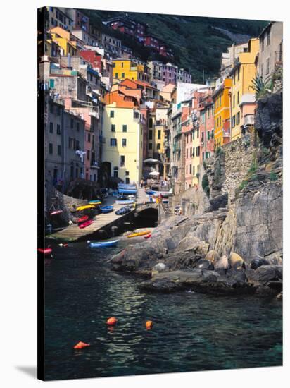 Harbor View of Hillside Town of Riomaggiore, Cinque Terre, Italy-Julie Eggers-Stretched Canvas