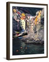 Harbor View of Hillside Town of Riomaggiore, Cinque Terre, Italy-Julie Eggers-Framed Premium Photographic Print