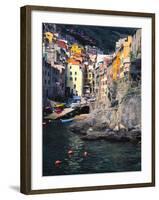 Harbor View of Hillside Town of Riomaggiore, Cinque Terre, Italy-Julie Eggers-Framed Premium Photographic Print