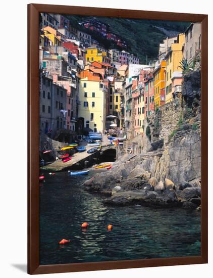 Harbor View of Hillside Town of Riomaggiore, Cinque Terre, Italy-Julie Eggers-Framed Photographic Print