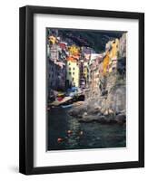 Harbor View of Hillside Town of Riomaggiore, Cinque Terre, Italy-Julie Eggers-Framed Premium Photographic Print