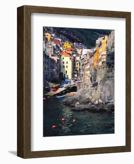 Harbor View of Hillside Town of Riomaggiore, Cinque Terre, Italy-Julie Eggers-Framed Photographic Print