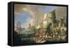 Harbor View with Bridge and Tower, and Ships, 1713-Luca Carlevaris-Framed Stretched Canvas