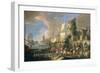 Harbor View with Bridge and Tower, and Ships, 1713-Luca Carlevaris-Framed Art Print