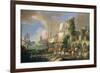 Harbor View with Bridge and Tower, and Ships, 1713-Luca Carlevaris-Framed Premium Giclee Print