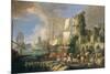 Harbor View with Bridge and Tower, and Ships, 1713-Luca Carlevaris-Mounted Premium Giclee Print