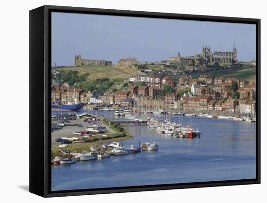 Harbour, Abbey and St. Mary's Church, Whitby, Yorkshire, England, UK, Europe-Michael Short-Framed Stretched Canvas