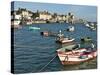 Harbour and Fishing Boats With Houses and Church in the Background, Barfleur, Normandy, France-Guy Thouvenin-Stretched Canvas