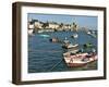 Harbour and Fishing Boats With Houses and Church in the Background, Barfleur, Normandy, France-Guy Thouvenin-Framed Photographic Print