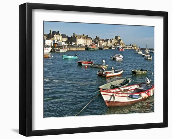 Harbour and Fishing Boats With Houses and Church in the Background, Barfleur, Normandy, France-Guy Thouvenin-Framed Photographic Print