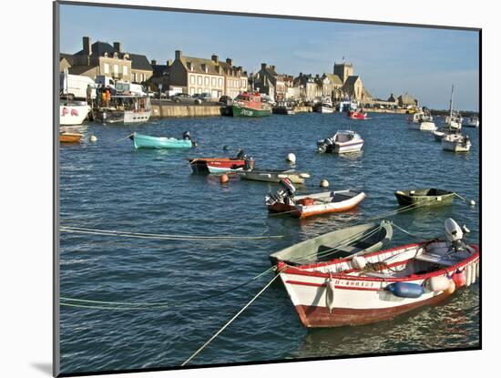 Harbour and Fishing Boats With Houses and Church in the Background, Barfleur, Normandy, France-Guy Thouvenin-Mounted Photographic Print