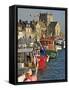 Harbour and Fishing Boats With Houses and Church in the Background, Barfleur, Normandy, France-Guy Thouvenin-Framed Stretched Canvas