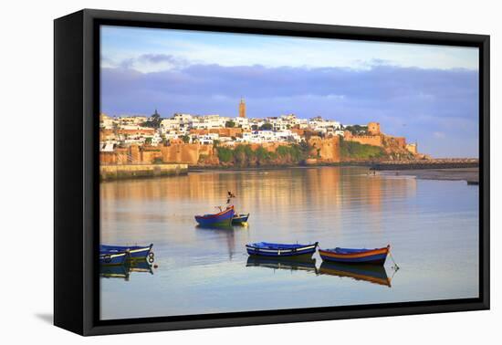 Harbour and Fishing Boats with Oudaia Kasbah and Coastline in Background, Rabat, Morocco-Neil Farrin-Framed Stretched Canvas