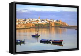 Harbour and Fishing Boats with Oudaia Kasbah and Coastline in Background, Rabat, Morocco-Neil Farrin-Framed Stretched Canvas